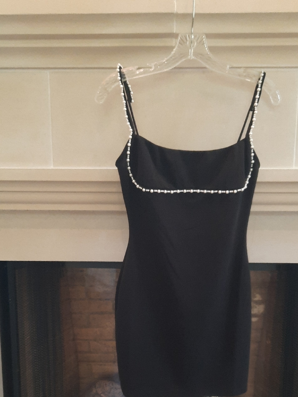 Lucy in the Sky Black Pearl-Trim Mini Slip Dress